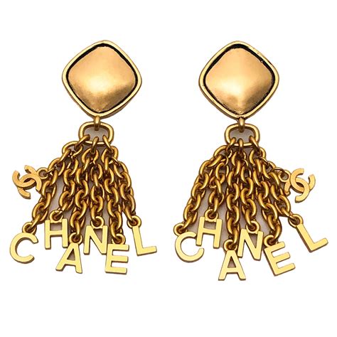 chanel name drop earrings|Chanel metal drop earrings.